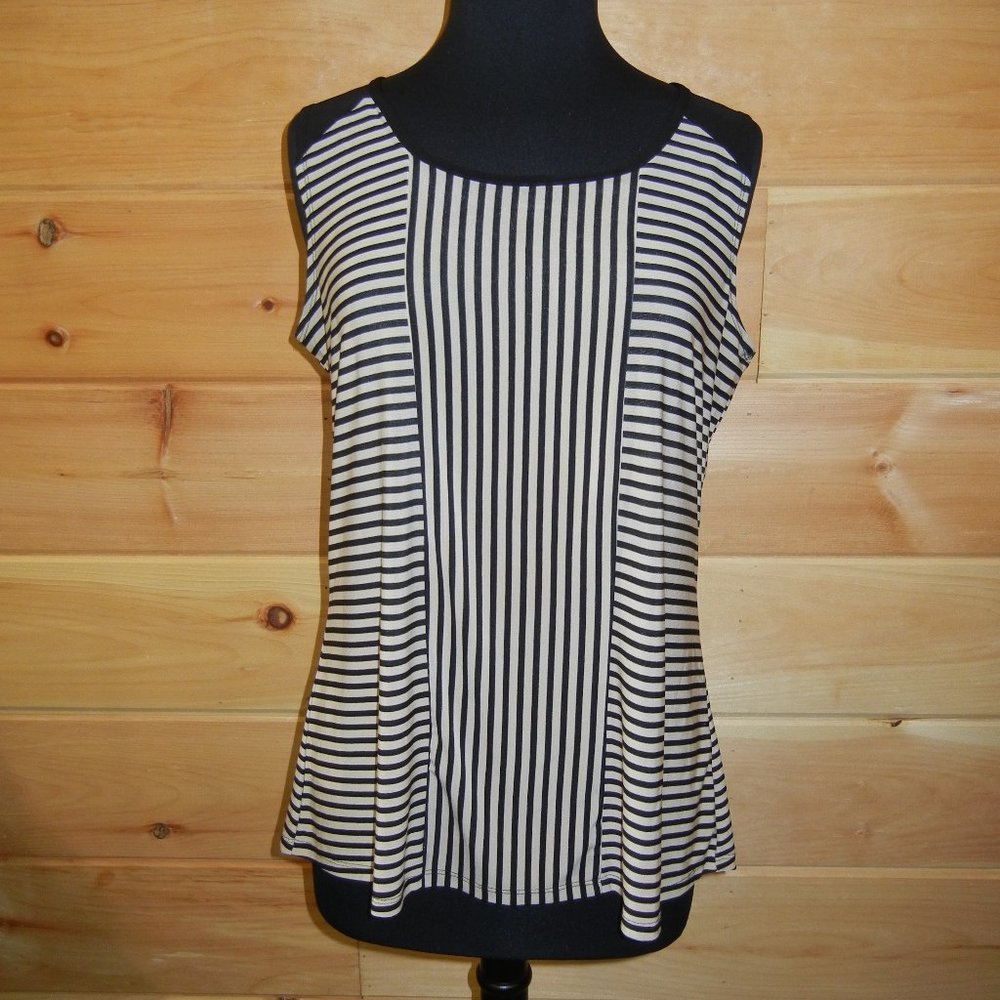 Elie McCarthy Womens Sleeveless Top Size L Black & Tan Stripe